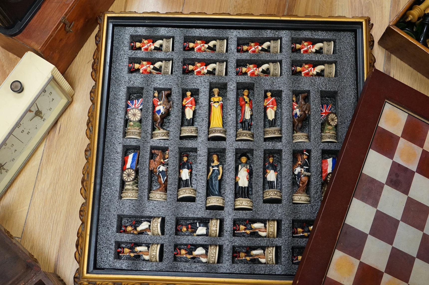 A collection of various chess boards, chess timers and pieces, etc. Condition - varies